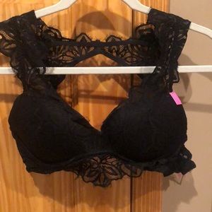New with tags. PINK black lace wired bralette